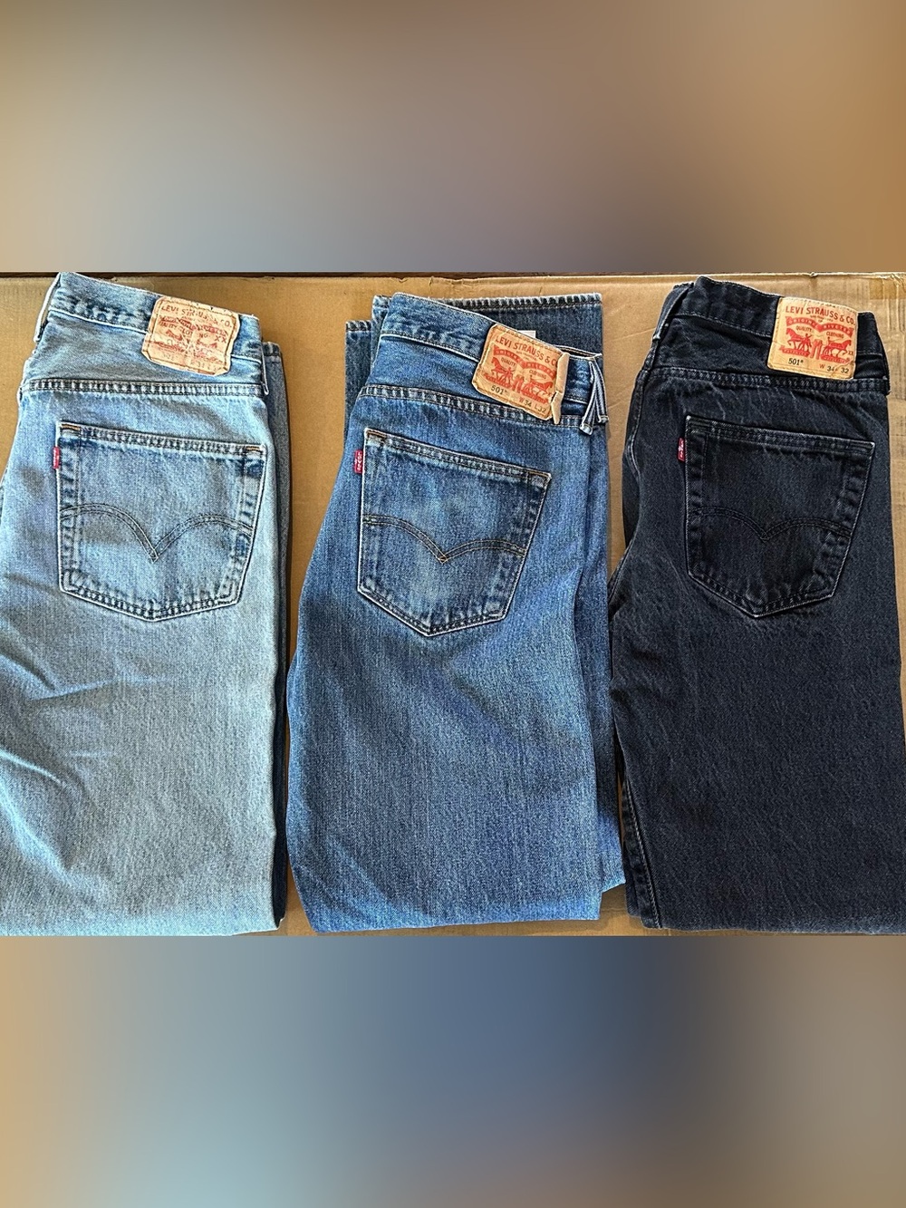 Levi's Light Blue, Medium Blue & Black Straight Jeans Trio
